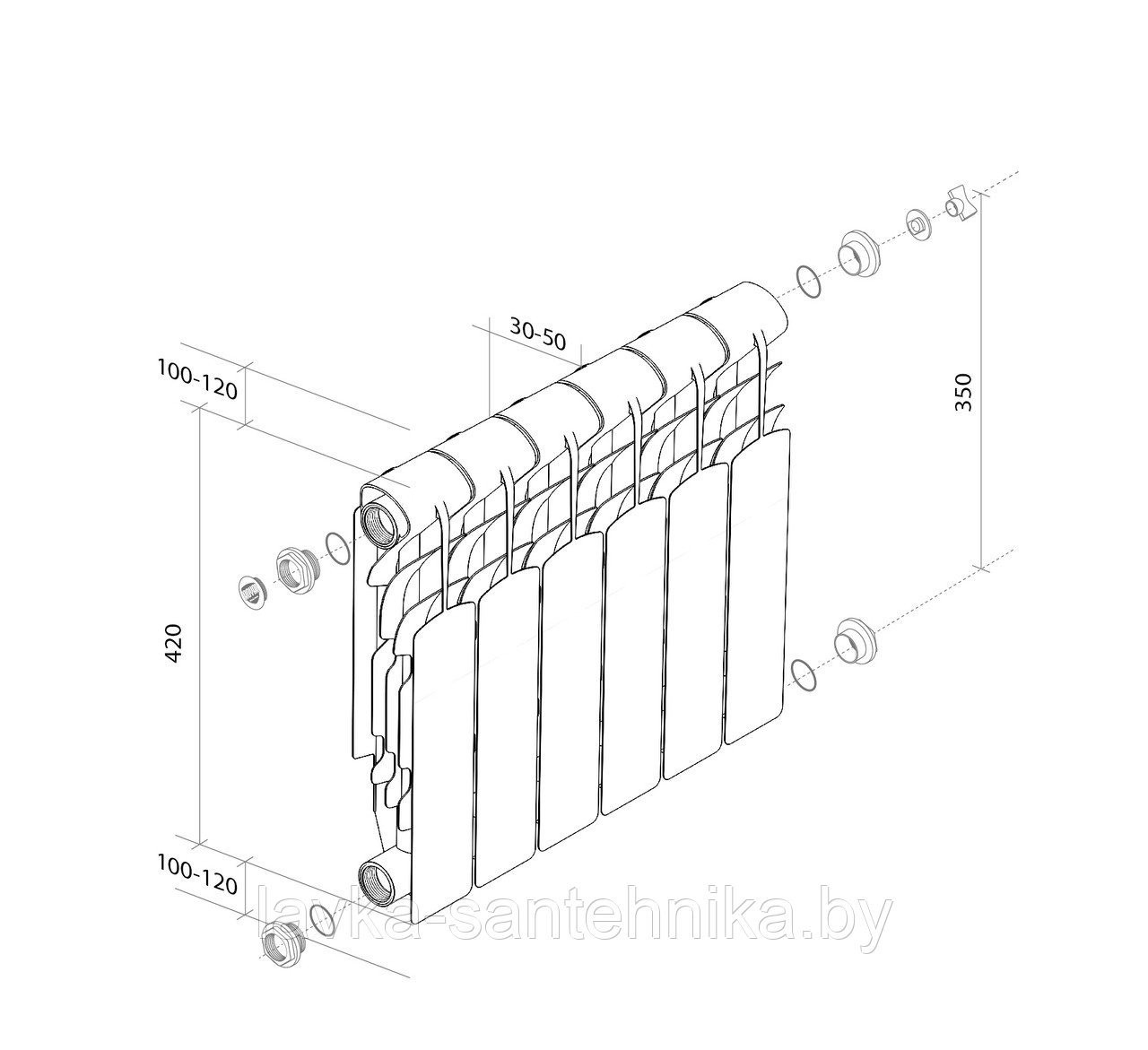 Радиатор алюминиевый Royal Thermo Revolution 350 (1 секция) - фото 4 - id-p146606985