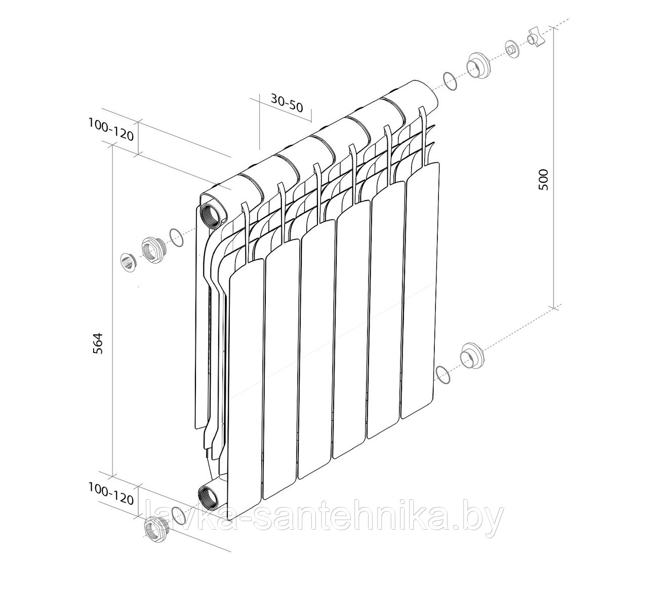 Радиатор биметаллический Royal Thermo Revolution Bimetall 500 (1 секция) - фото 5 - id-p146606988