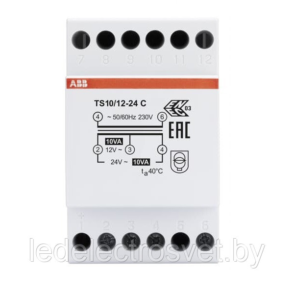 Трансформатор модульный TS 10/12-24C, 230/24 (2х12)В, 10ВА, 2М