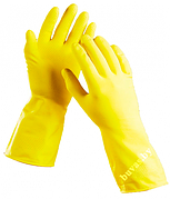 Перчатки хозяйственные латексные "Для деликатной уборки" с Х/б напылением р-р M,L,S желтые Komfi