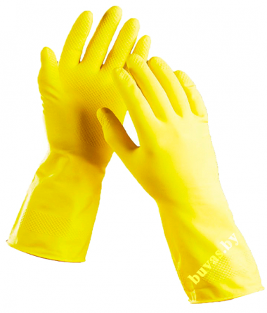 Перчатки хозяйственные латексные "Для деликатной уборки" с Х/б напылением р-р M,L,S желтые Komfi, фото 2