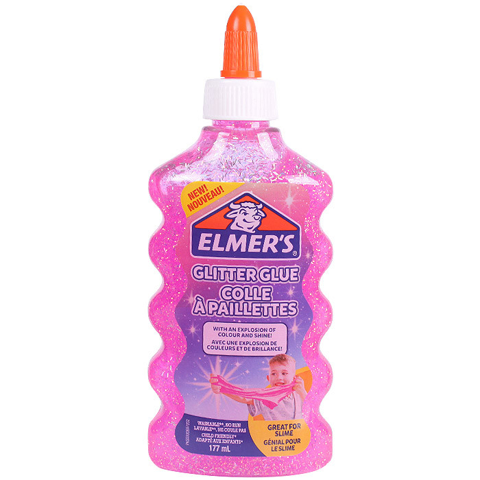 Клей канцелярский с блестками Elmers "Glitter Glue" 177 мл, для слаймов розовый