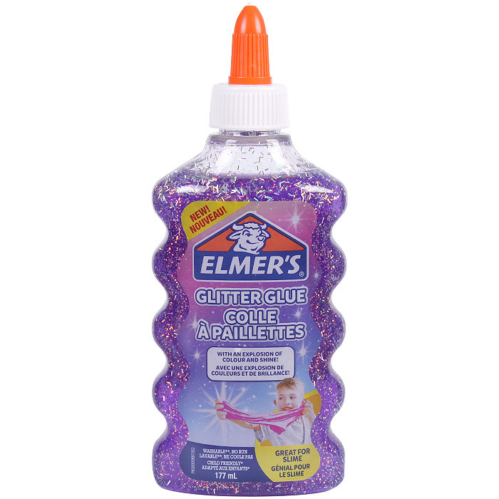 Клей канцелярский с блестками Elmers "Glitter Glue" 177 мл, для слаймов фиолетовый