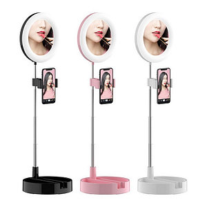 Мультифункциональное зеркало для макияжа с держателем для телефона G3 и круговой LED-подсветкой  Белое