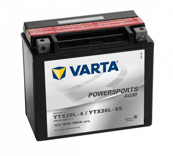 Аккумулятор Varta Powersports AGM 518 901 026 (18 A/h), 250A R+ - фото 1 - id-p146735038