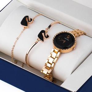 Комплект Swarovski (Часы, кулон, браслет) Золото с черным