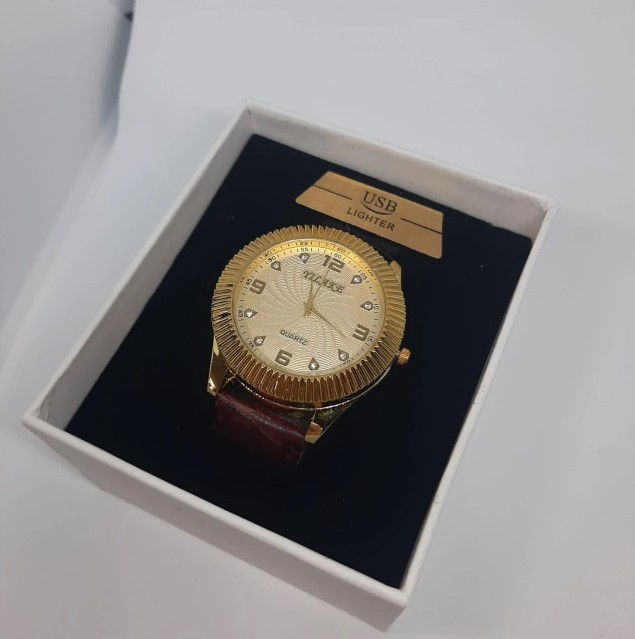 Подарочные часы с зажигалкой Lighter USB Золотой - фото 1 - id-p146738295
