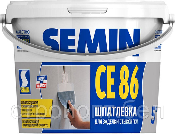 Высокопрочная шпатлевка для заделки стыков ГКЛ без применения армирующей ленты Semin СЕ 86, 5 кг, фото 2