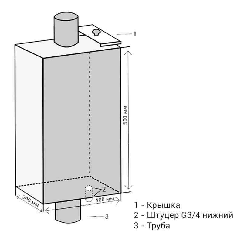 Бак прямоугольный 55 на трубе d115 (Везувий) - фото 2 - id-p146743888