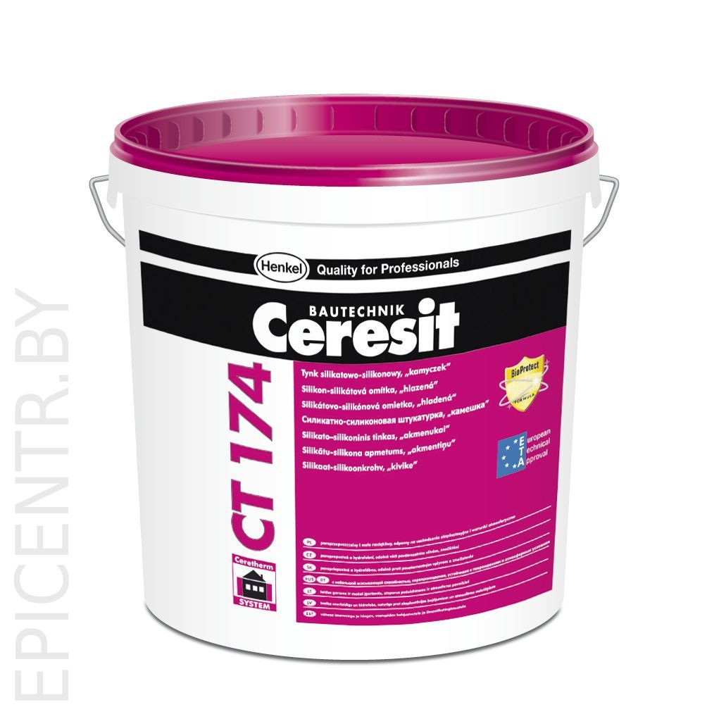 Ceresit CT 174 декоративная силикатно-силиконовая фасад штукатурка корник 1,5 мм камешковая, 25кг - фото 2 - id-p146811292