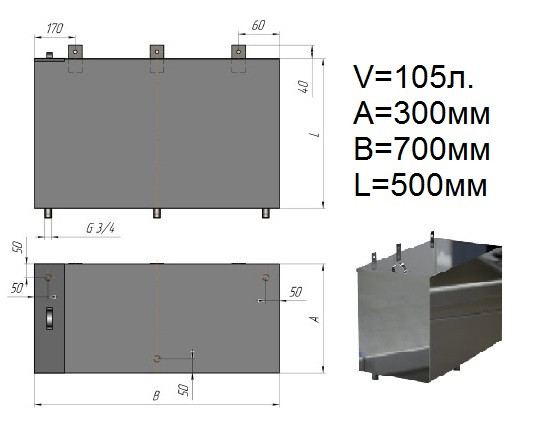 Бак накопительный навесной (60л, 84л, 105л) 105 - фото 2 - id-p99930211