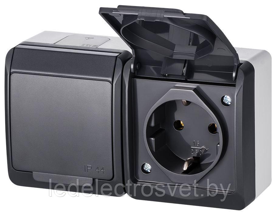 HERMES - Розетка 2x2P+E, 16A/250V, с крышкой, IP44, антрацит - фото 1 - id-p146894569