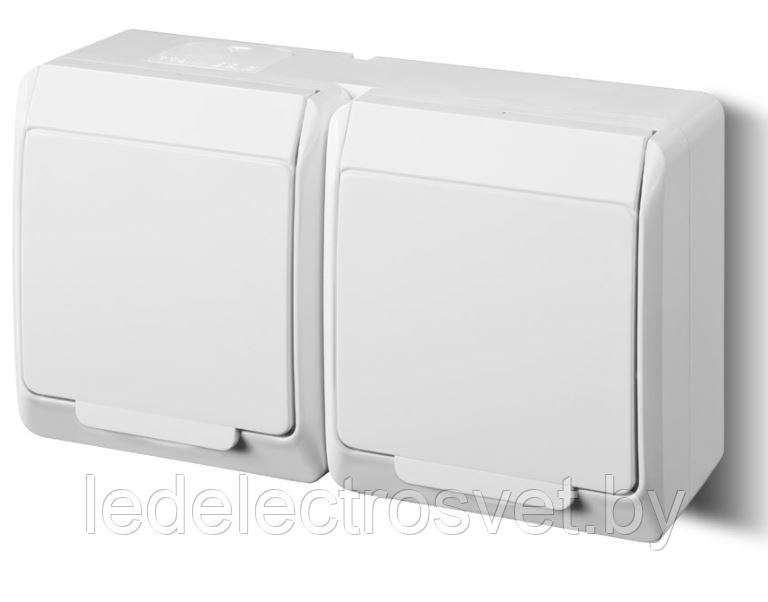 HERMES - Розетка 2x2P+E, 16A/250V, с крышкой, IP44, белый - фото 1 - id-p146894565