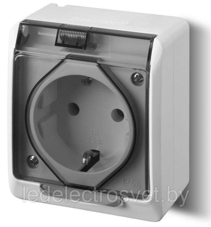 HERMES - Розетка 2P+E, 16A/250V, с прозрачной крышкой, IP44, белый