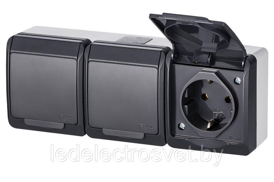 HERMES - Розетка 3x2P+E, 16A/250V, с крышкой, IP44, антрацит - фото 1 - id-p146894570