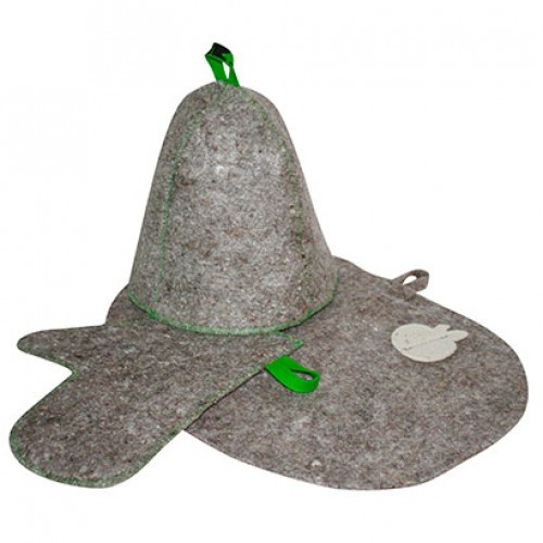Подарочный набор для бани (шапка, коврик, рукавица) из серого войлока - фото 2 - id-p146930205