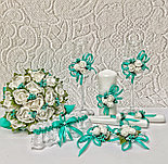 Комплект свадебных бокалов и свечей "Майский" в мятном цвете, фото 2