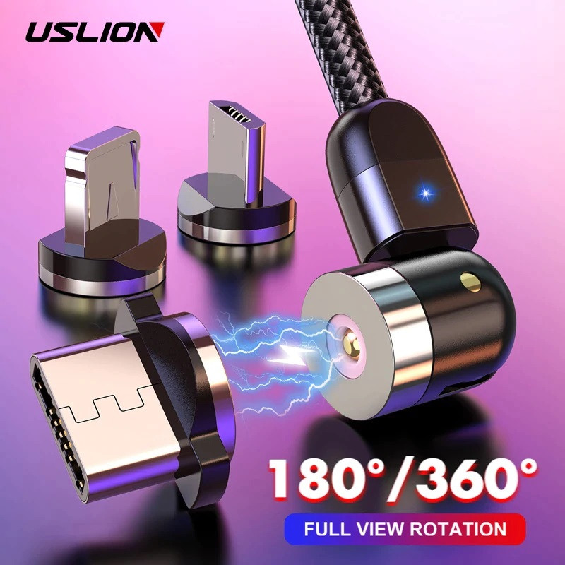 Поворотный зарядный магнитный USB кабель USLION, 1м, черный 555916 - фото 3 - id-p146965314