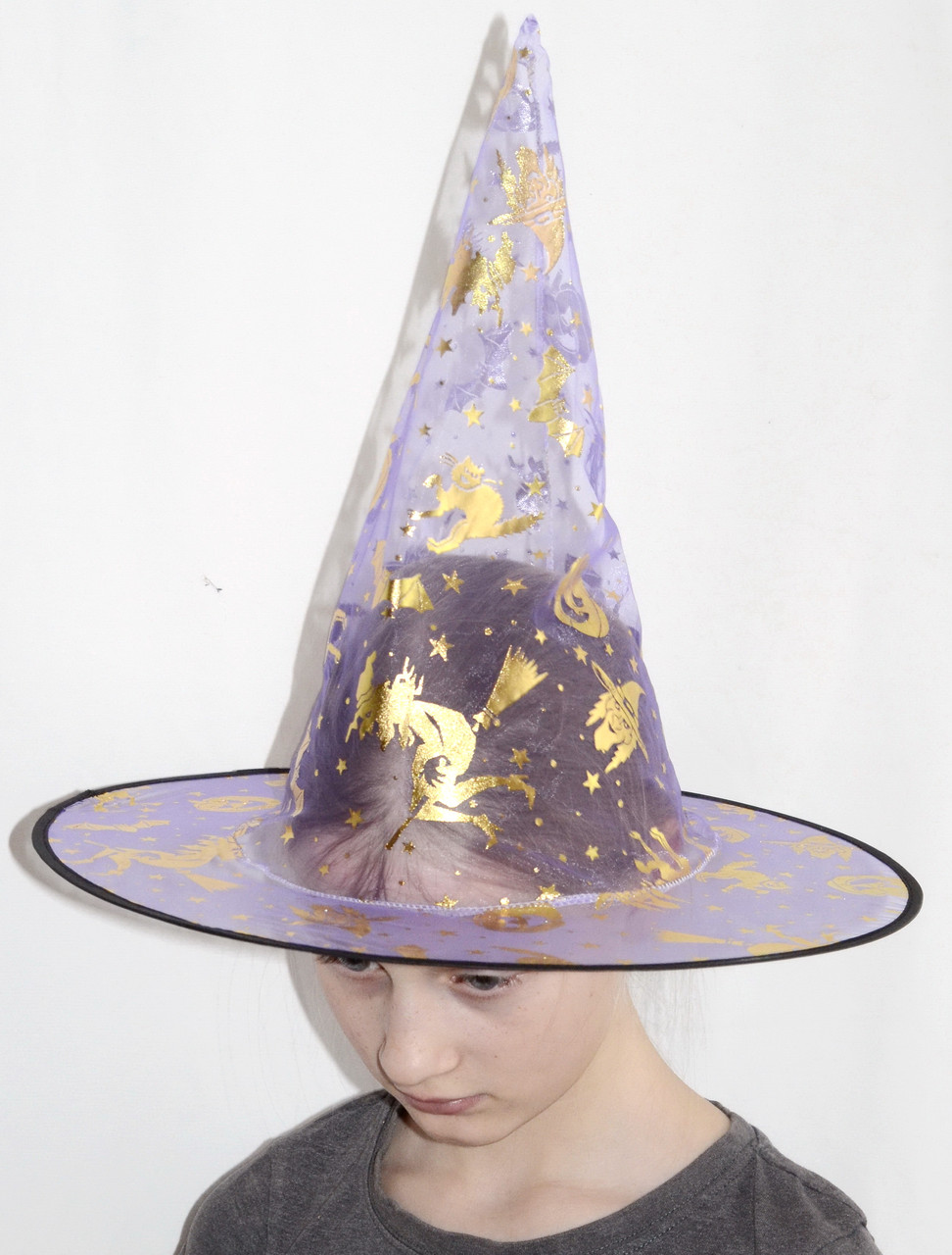 Колпак карнавальный на Хеллоуин фиолетовый с золотом - фото 2 - id-p147050024