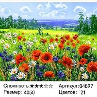 Картина по номерам 40х50 Поле цветов Маки и ромашки (Q4897)