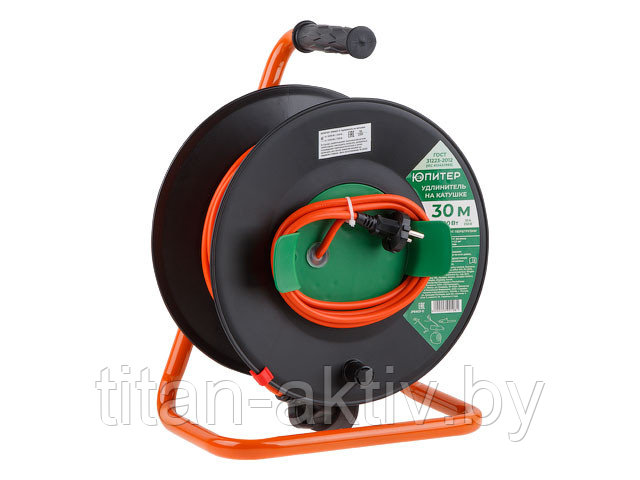 Удлинитель на катушке 30м (1 роз., 2,2кВт, б/з, ПВС 2х1,0) Юпитер (с ...