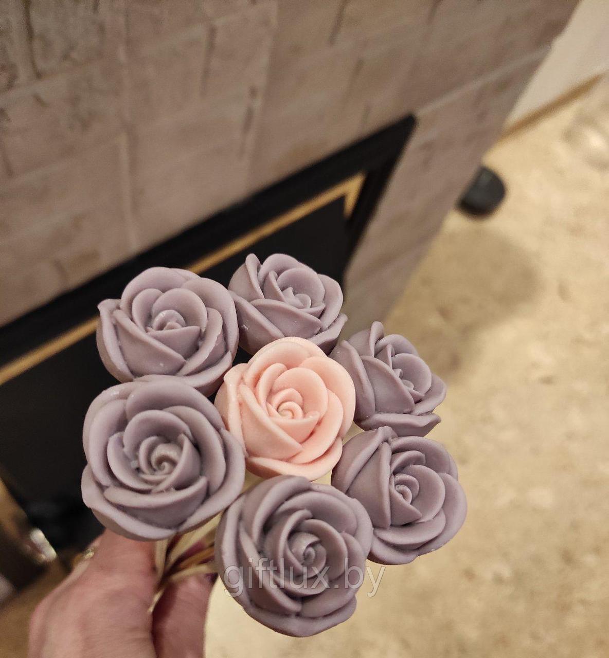 Набор подарочный Букетик-комплимент "Шоколадные розы"( 7 шт.),11*28 см розово-сиреневый - фото 1 - id-p147155797