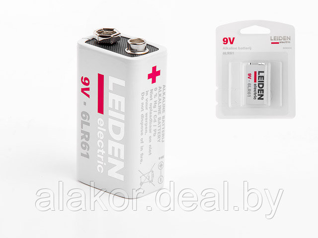 Батарейка LEIDEN ELECTRIC 6LR61 9V, alkaline 1шт - фото 1 - id-p147184583