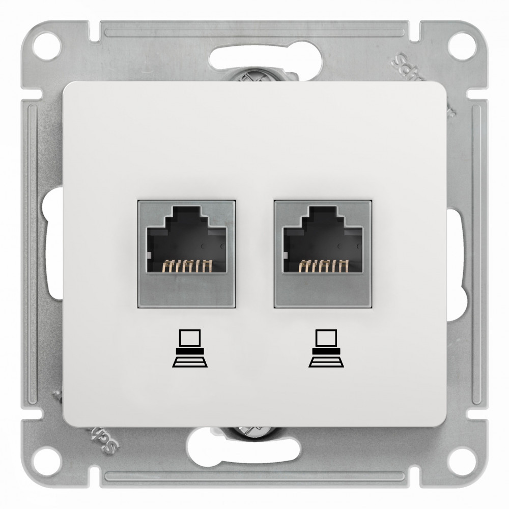 GLOSSA РОЗЕТКА двойная RJ45+RJ45 кат. 5Е, механизм, БЕЛЫЙ