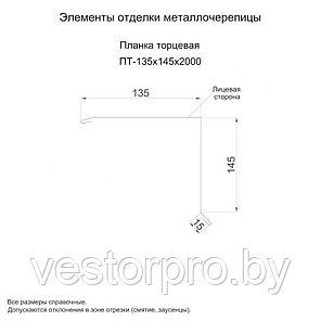 Планка торцевая, ветровая 135х145х2000 полиэстер, фото 2