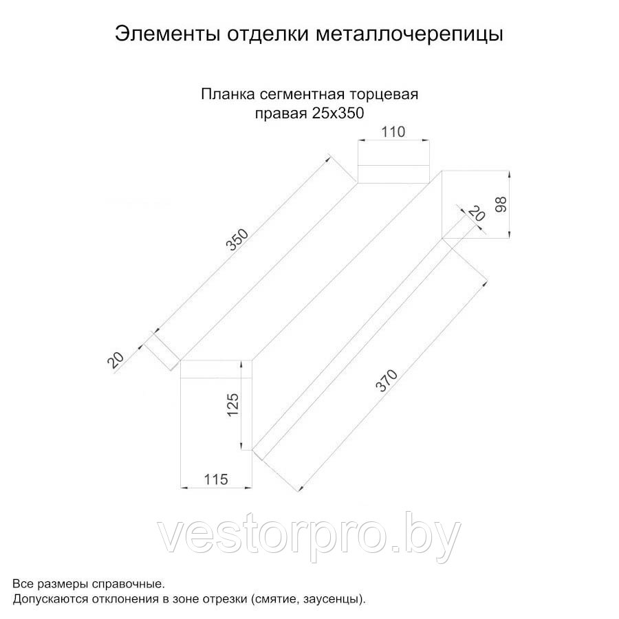 Планка сегментная торцевая правая, левая 350 мм полиэстер - фото 3 - id-p4118717