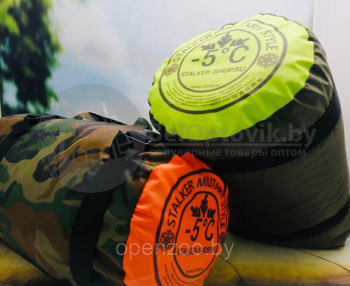 Спальный мешок с подголовником Stalker Military Style одеяло (22595, изософт, до -5С), РФ Хаки - фото 2 - id-p147195978