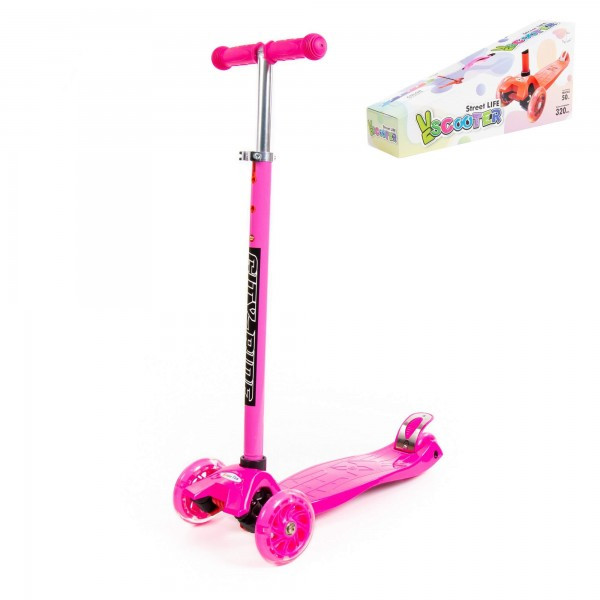 Самокат для детей Scooter Maxi, трехколесный самокат-кикборд с большими светящимися колесами (розовый). Арт. - фото 1 - id-p147198393