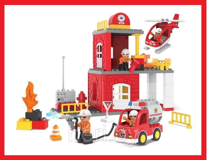 188-103 Конструктор Kids Home Toys "Пожарная станция" 60 деталей, крупные детали для малышей аналог Lego Duplo - фото 1 - id-p147216674