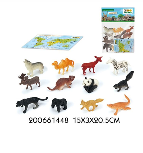 Игровой набор "Животные" с картой обитания внутри (12 шт в наборе) (Zooграфия), арт.200661448