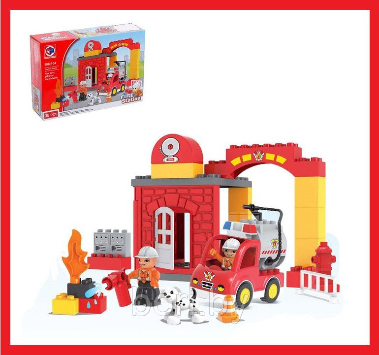 188-104 Конструктор Kids Home Toys "Пожарное депо", 35 деталей, крупные детали, для малышей, аналог Lego Duplo - фото 1 - id-p147334212