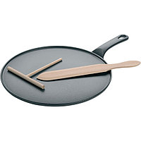 Сковорода для блинов с лопаткой и шпателем; чугун, дерево; D=300 мм