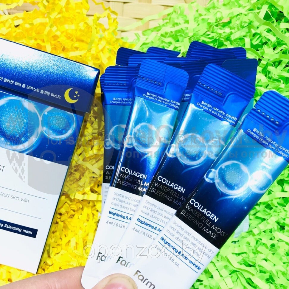 Увлажняющая коллагеновая ночная маска в саше FarmStay Collagen Water Full Moist Sleeping Mask Korea, 4 ml - фото 3 - id-p147434068