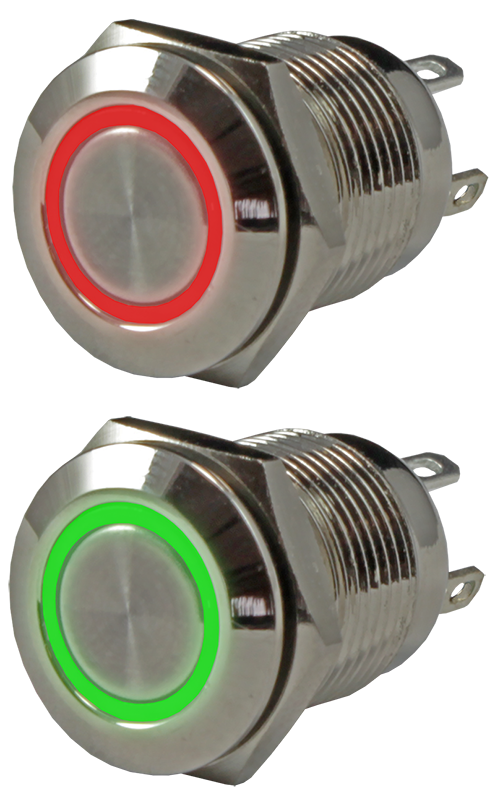 Кнопка металлическая 12 мм антивандальная миниатюрная с подсветкой SD16-V-12IFB - фото 1 - id-p147435540
