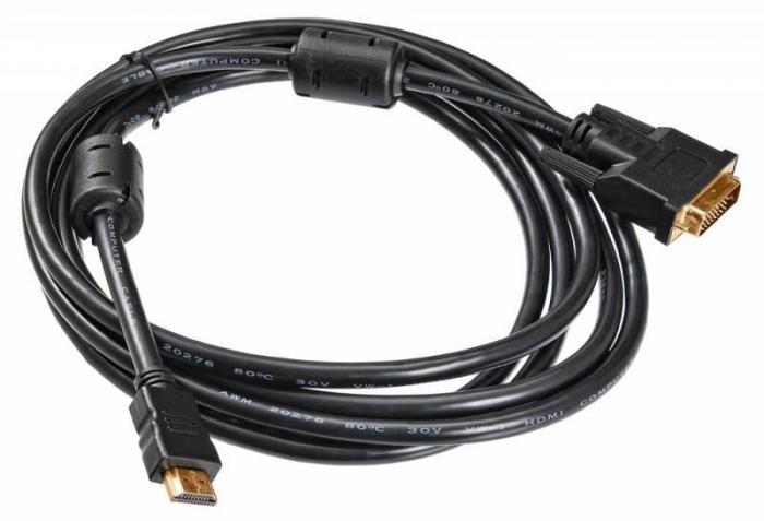 HDMI (m) - DVI-D (m), GOLD , ферритовый фильтр , 3м (hdmi-19m-dvi-d-3m) Кабель BURO - фото 1 - id-p147406553