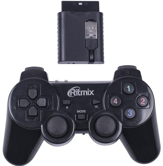 Беспроводной геймпад RITMIX GP-020WPS Black, радио 2,4GHz, PC, PS2, PS3