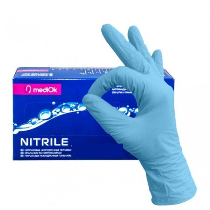 Перчатки нитриловые Mediok Nitrile одноразовые текстурированные размер M (100 штук) РАБОТАЕМ БЕЗ НДС