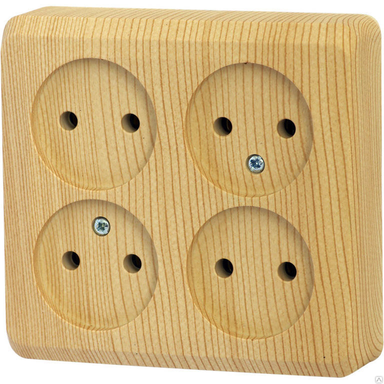 Розетка наружная Schneider Electric Этюд  четырёхместная без з/к, сосна