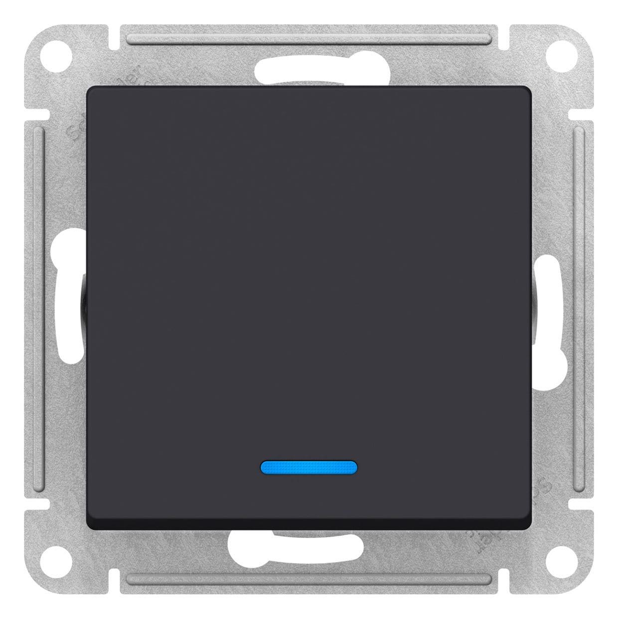Выключатель проходной одноклавишный с подсветкой, цвет Карбон (Schneider Electric ATLAS DESIGN)