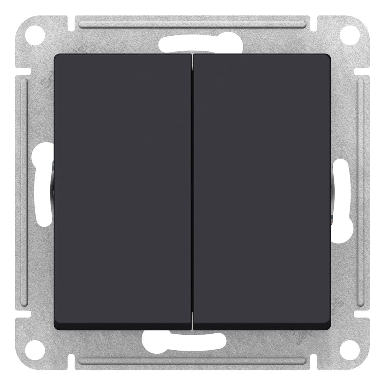 Выключатель проходной (переключатель) двухклавишный, цвет Карбон (Schneider Electric ATLAS DESIGN) - фото 1 - id-p147593378