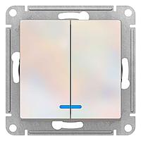 Выключатель двухклавишный с подсветкой, цвет Жемчуг (Schneider Electric ATLAS DESIGN)