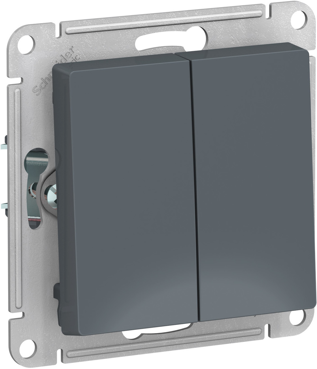 Выключатель проходной двухклавишный, цвет Грифель (Schneider Electric ATLAS DESIGN)