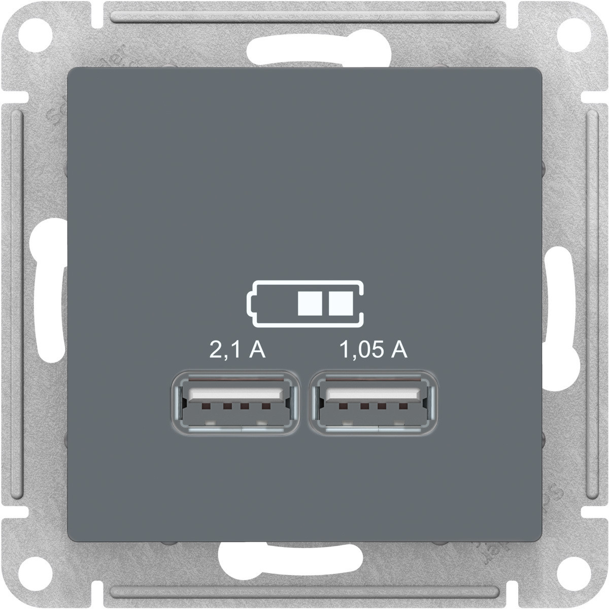 USB РОЗЕТКА, 5В /2,1А, 2 х 5В /1,05А, цвет Грифель (Schneider Electric ATLAS DESIGN) - фото 1 - id-p147593440