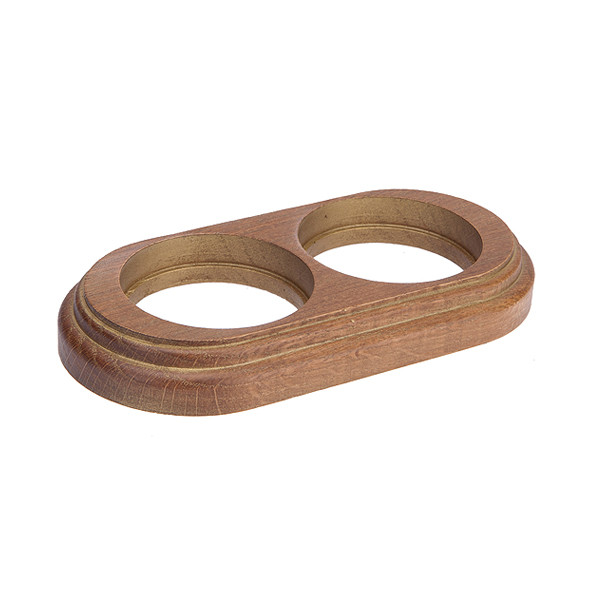 Рамка 2 поста Овал Дуб коричневый с золотой патиной