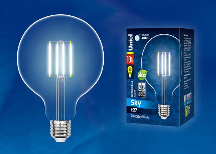Ретро лампа Эдисона UNIEL LED-G125-10W/NW/E27/CL PLS02WH ПРОЗРАЧНАЯ КОЛБА