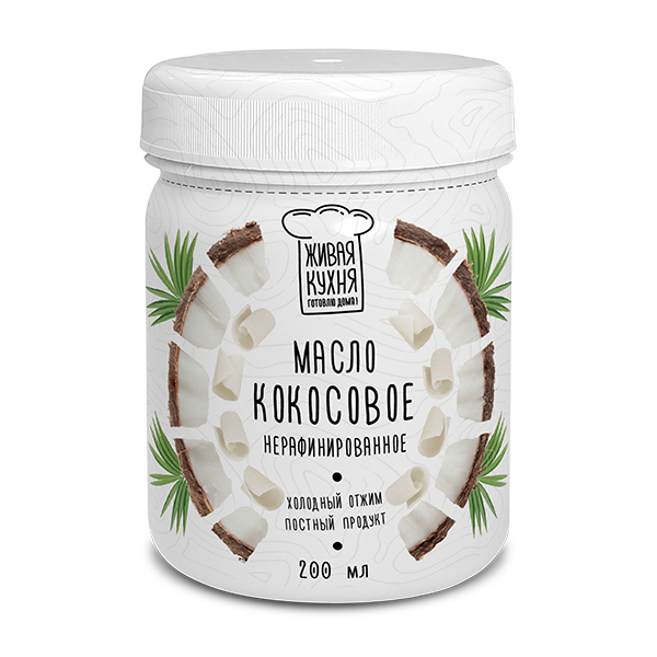 Кокосовое масло пищевое нерафинированное Живая кухня, Компас Здоровья 200 мл
